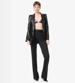 WOOL SILK BLEND TAILORED STRAIGHT PANTS