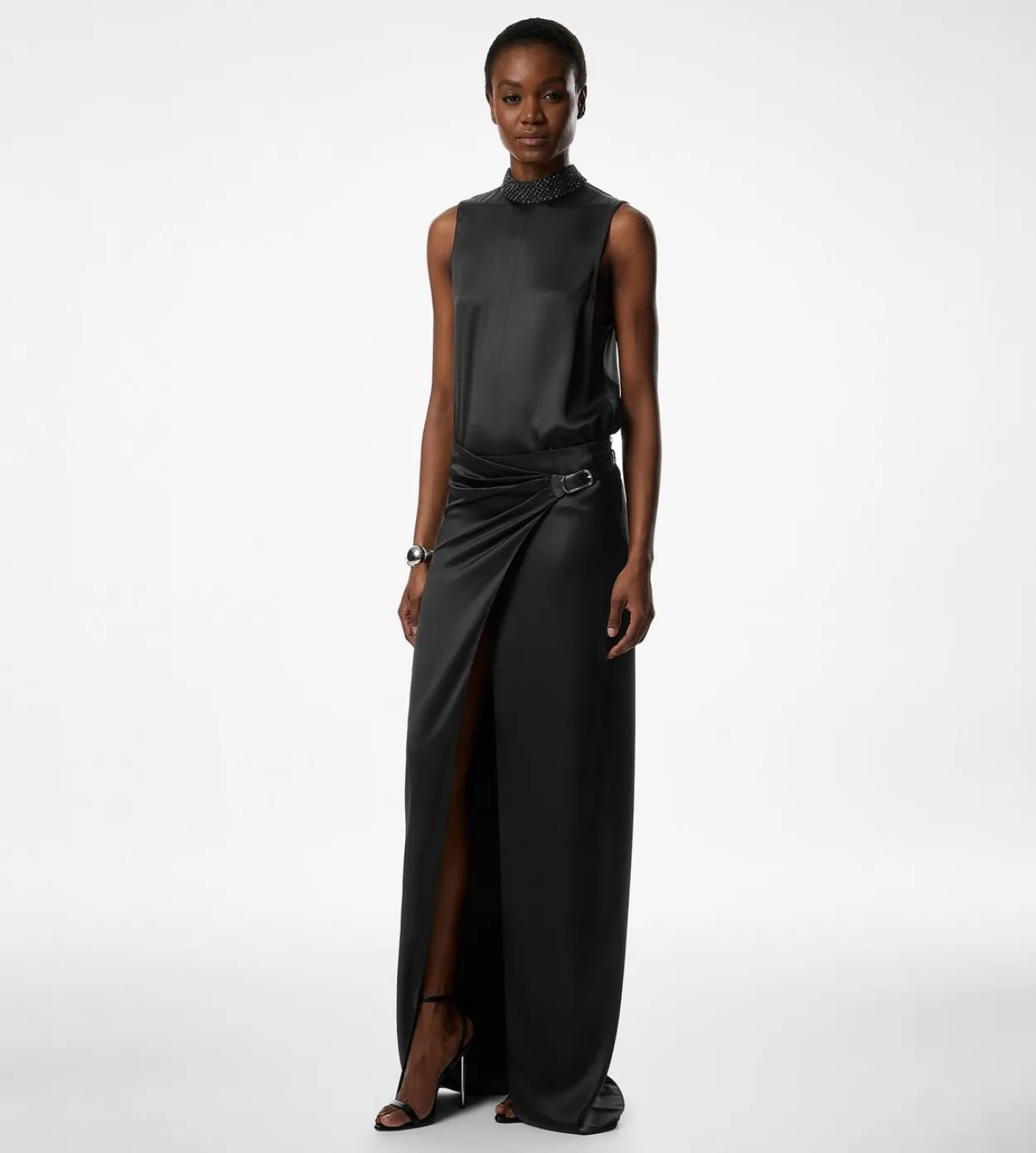 WRAP MAXI SKIRT WITH LEATHER BELT