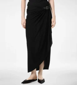 WRAP SKIRT WITH LEATHER DETAIL