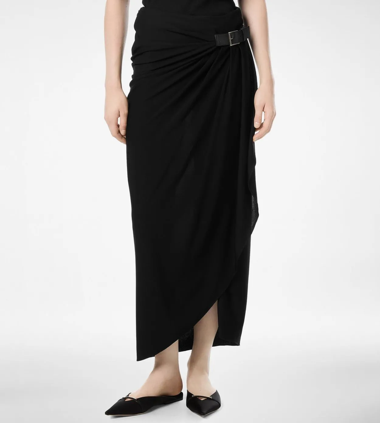 WRAP SKIRT WITH LEATHER DETAIL