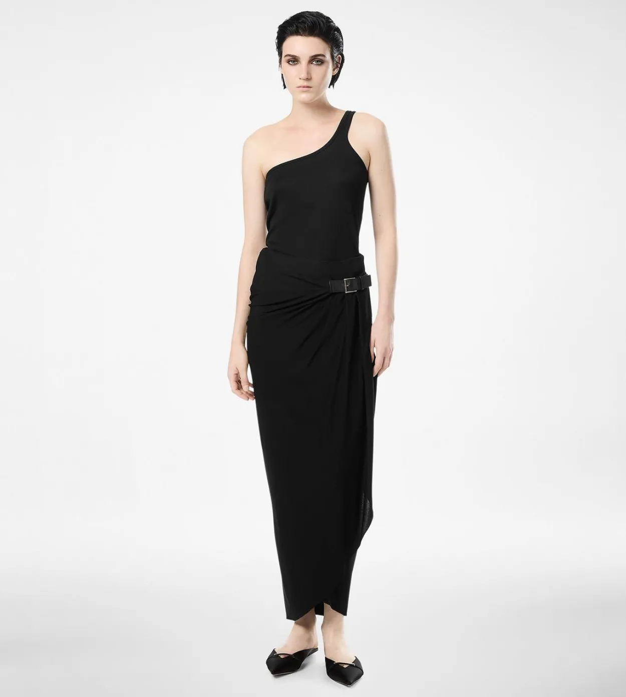 WRAP SKIRT WITH LEATHER DETAIL